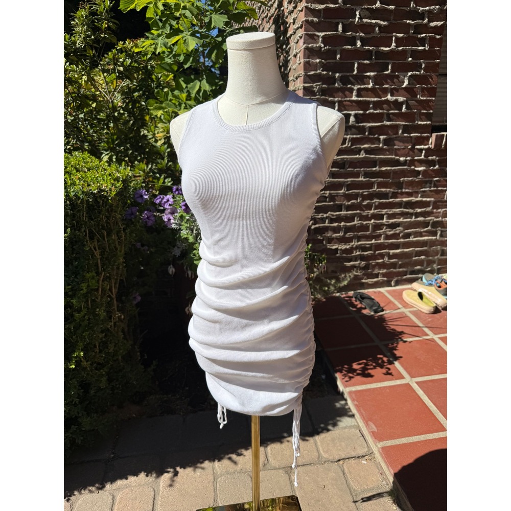 Lioness White Ribbed Ruched Mini Dress  XS